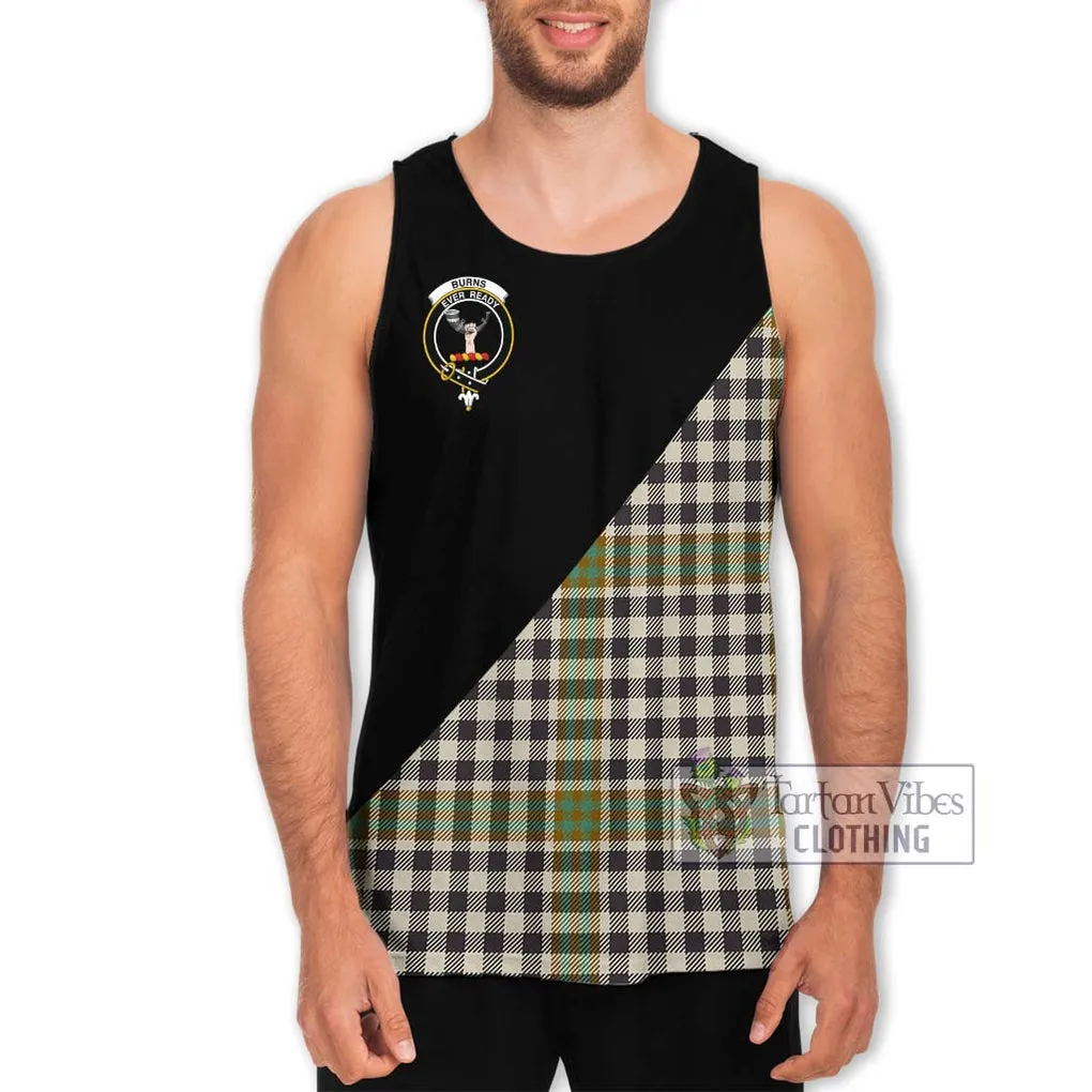 Burns Check Tartan Men's Tank Top with Family Crest and Military Logo Style