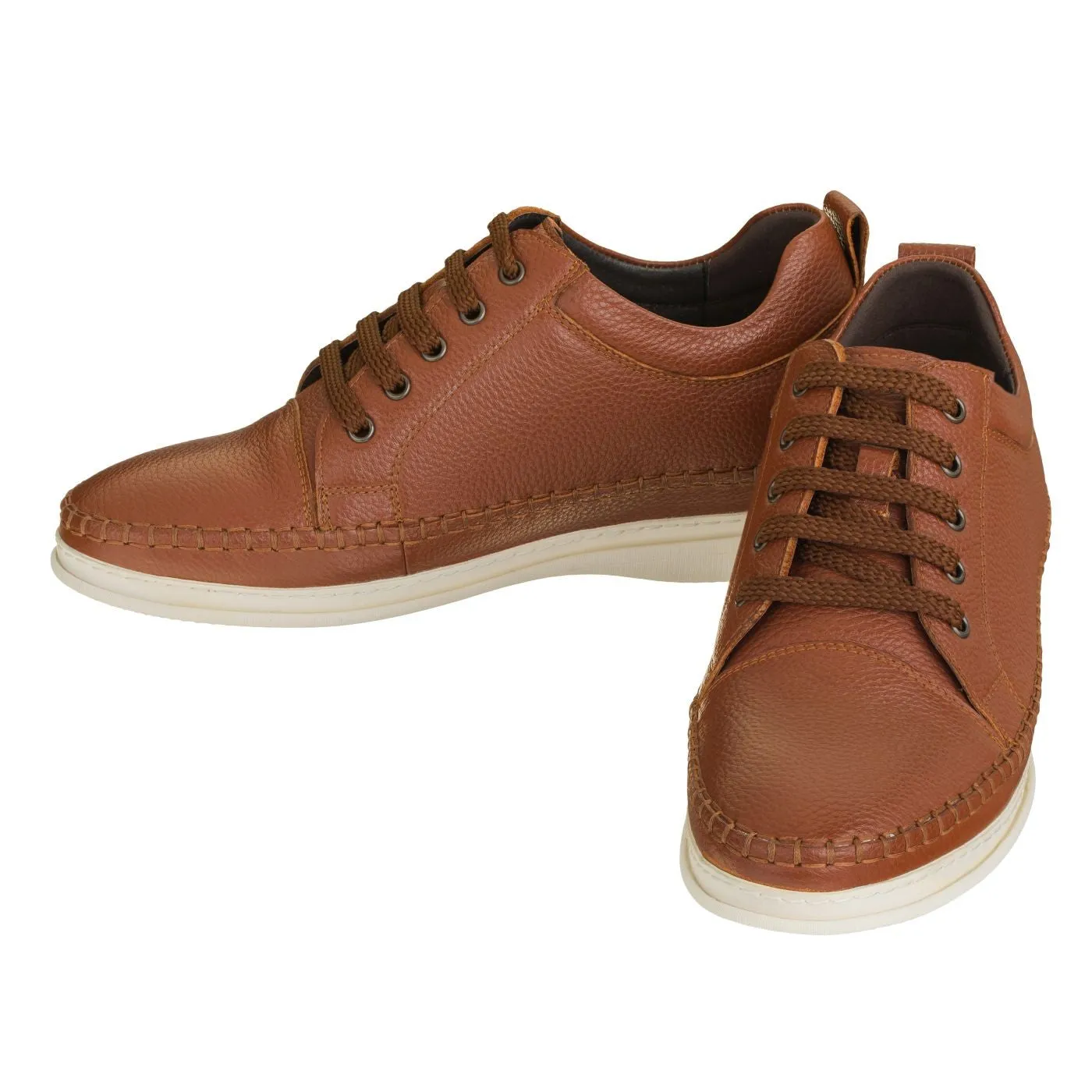 CALTO Casual 3 Inch Leather Elevator Sneakers - Brown - S4313