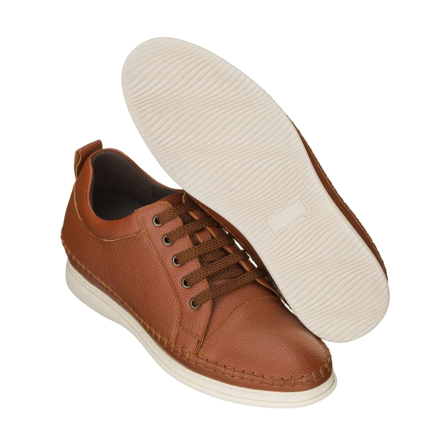 CALTO Casual 3 Inch Leather Elevator Sneakers - Brown - S4313