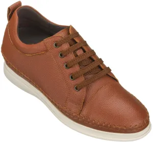 CALTO Casual 3 Inch Leather Elevator Sneakers - Brown - S4313