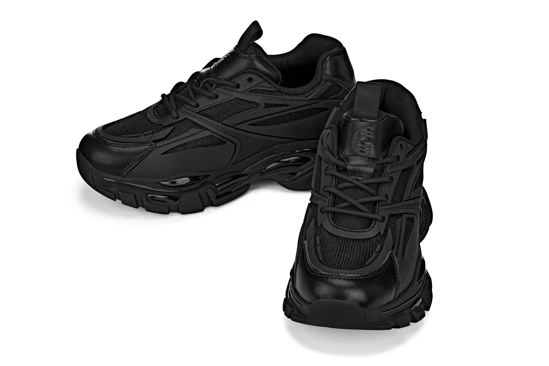 CALTO - S5282 - 2.6 Inches Taller (Jet Black/Onyx Sole) - Chunky Sole Sporty Sneakers