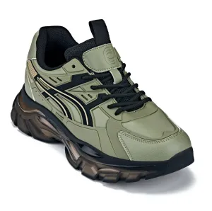 CALTO - S5284 - 2.6 Inches Taller (Khaki Green/Translucent Onyx Sole) - Chunky Sole Sporty Sneakers