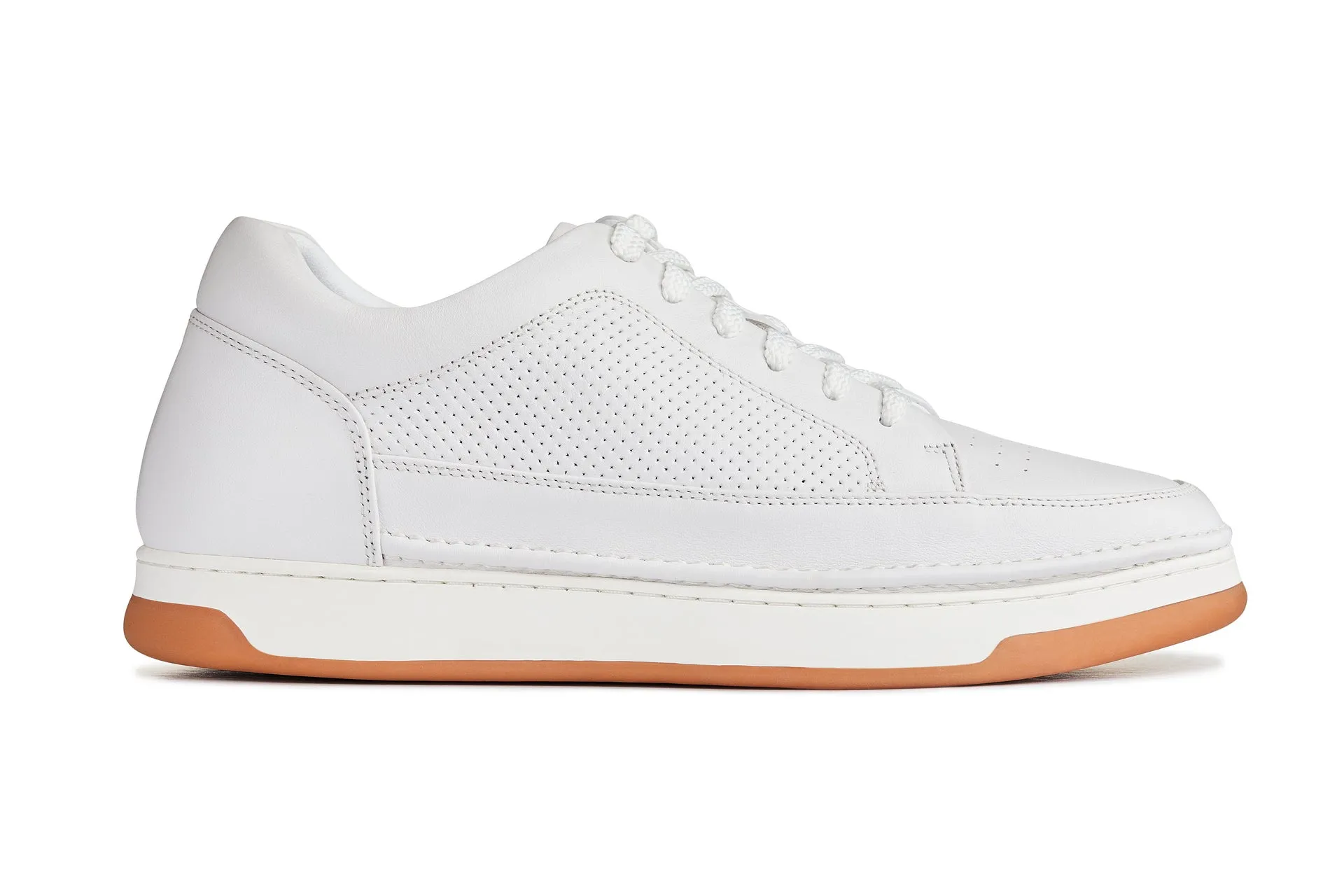 CALTO - Y7932 - 2.6 Inches Taller (White/Off-White & Gum Sole) - Elevated Micro-Perforated Leather Sneakers