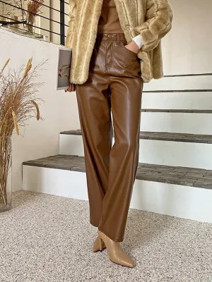 Casual Retro Drape Straight Leather Pants