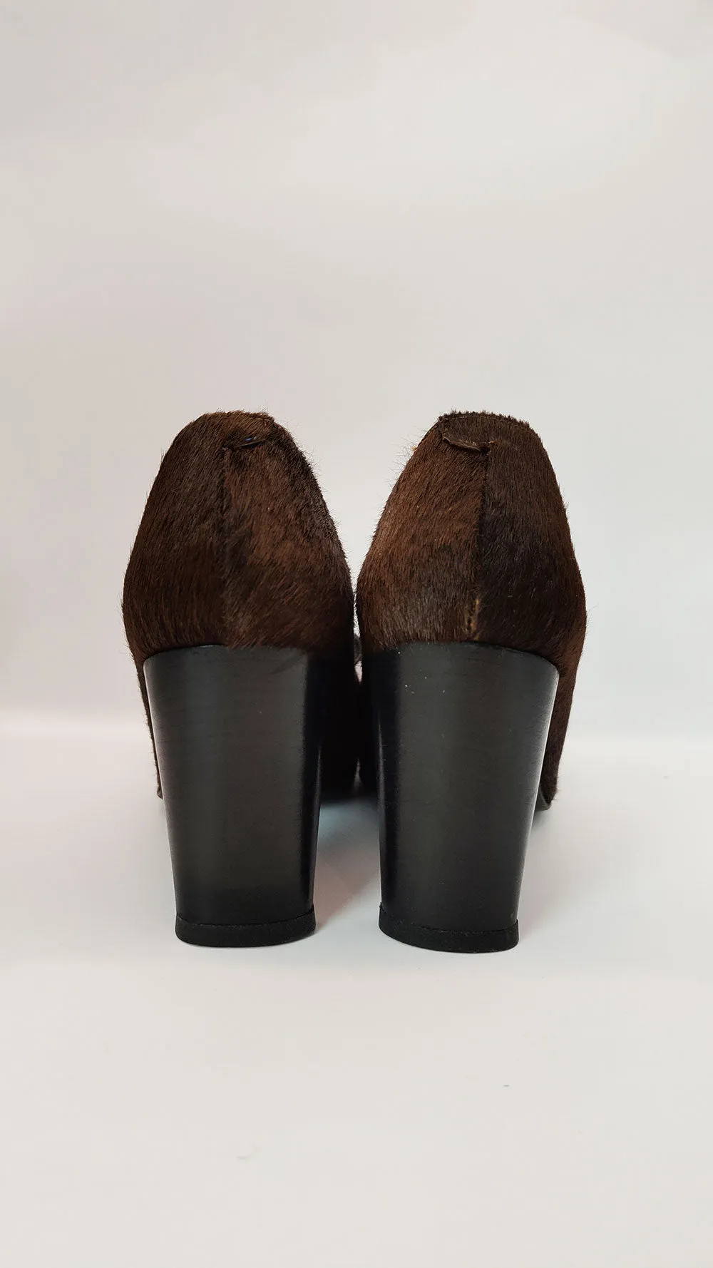 Christian Lacroix Brown Calf Hair & Leather Square Toe Shoes - 37 EU