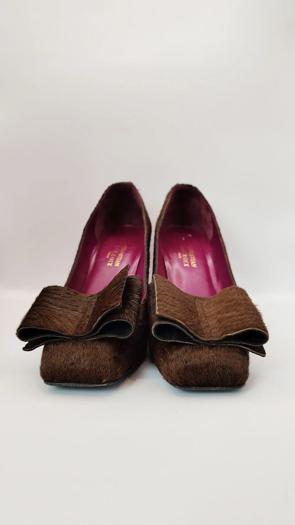 Christian Lacroix Brown Calf Hair & Leather Square Toe Shoes - 37 EU