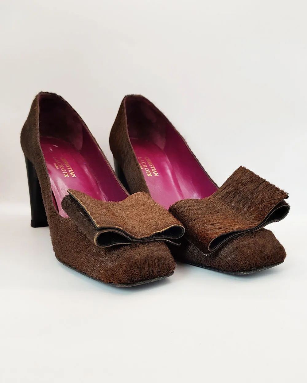 Christian Lacroix Brown Calf Hair & Leather Square Toe Shoes - 37 EU