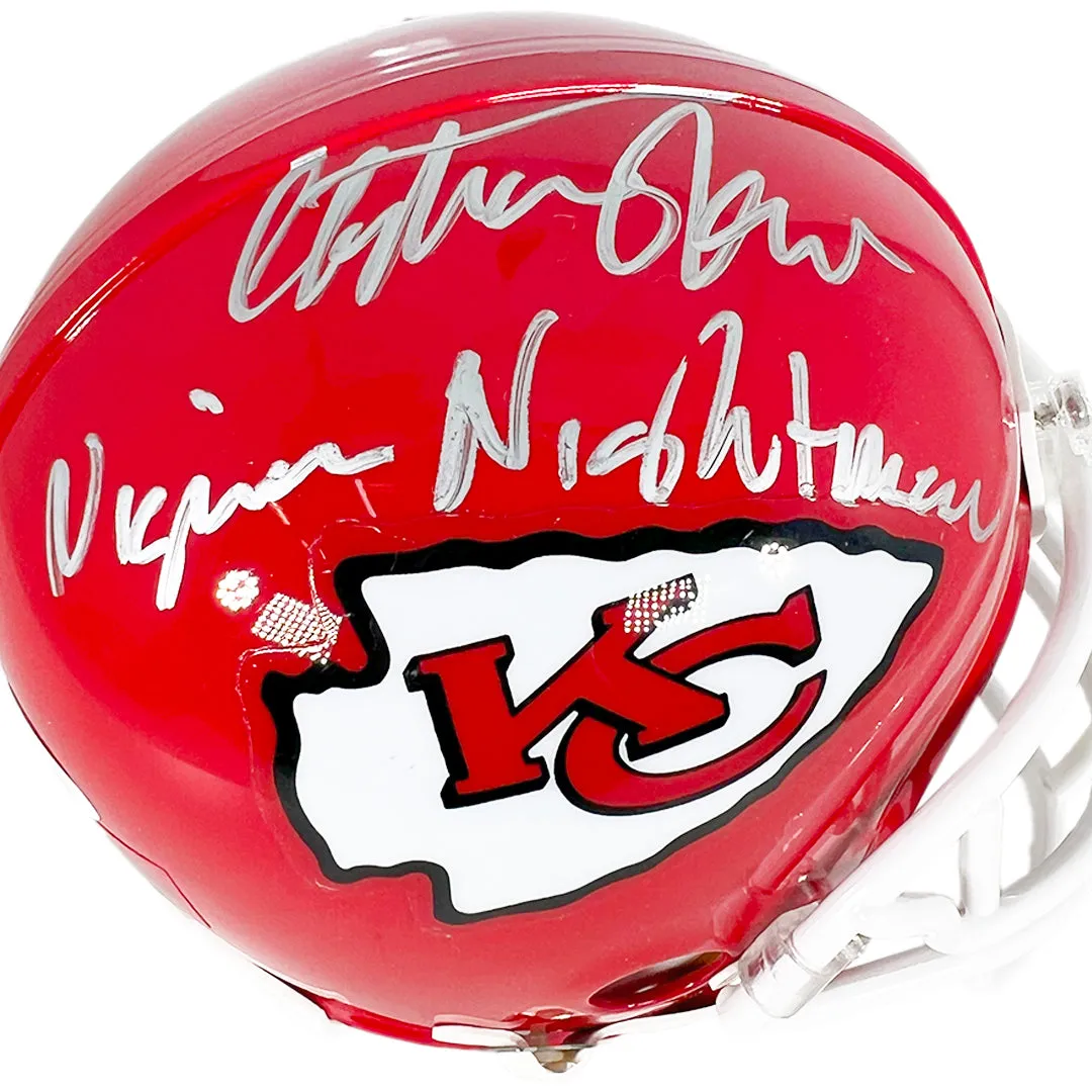 Christian Okoye Signed Nigerian Nightmare Inscription Kansas City Chiefs Mini Football Helmet (JSA)