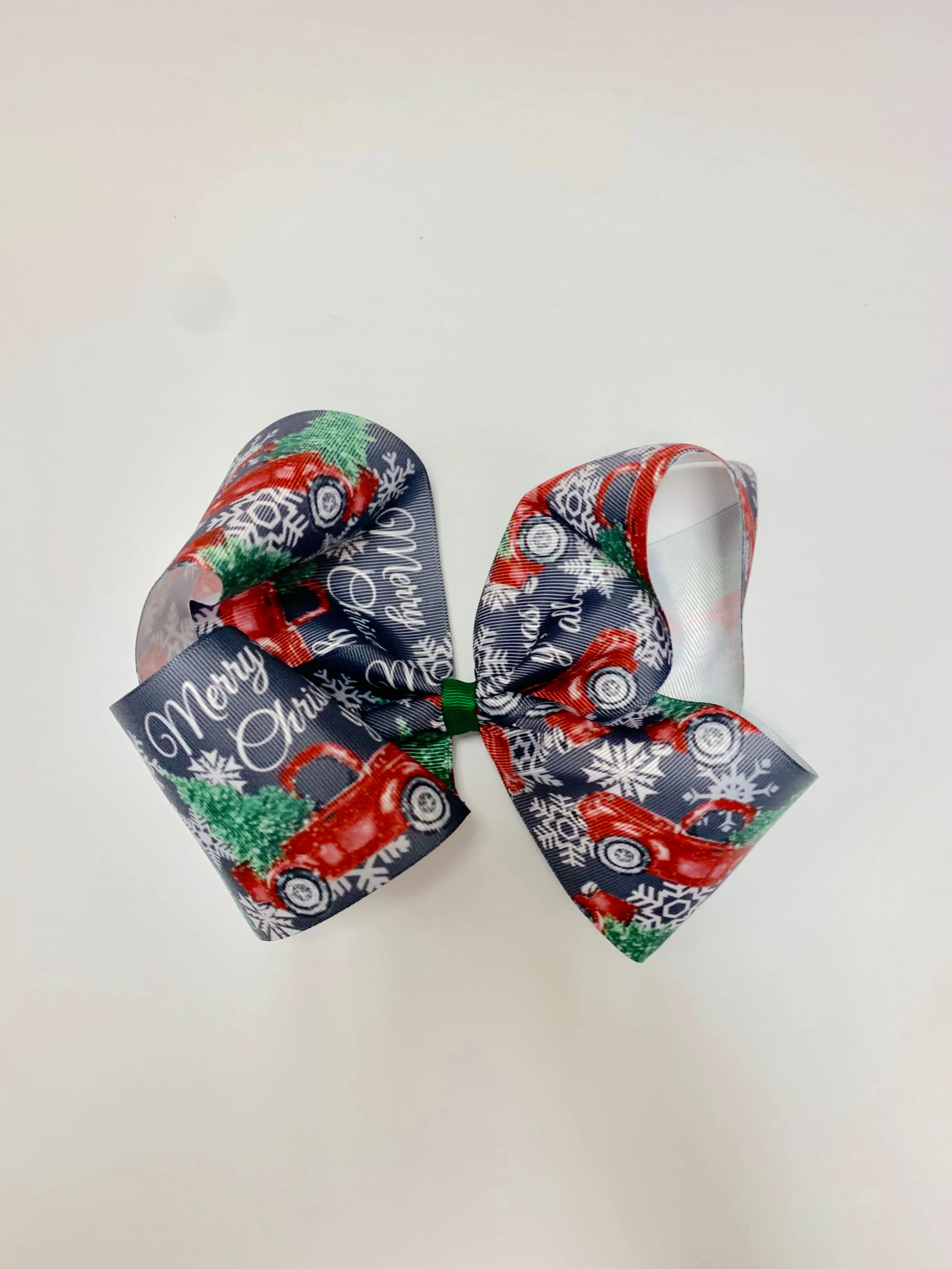 Christmas Truck with Tree Print  7 Inch Bow