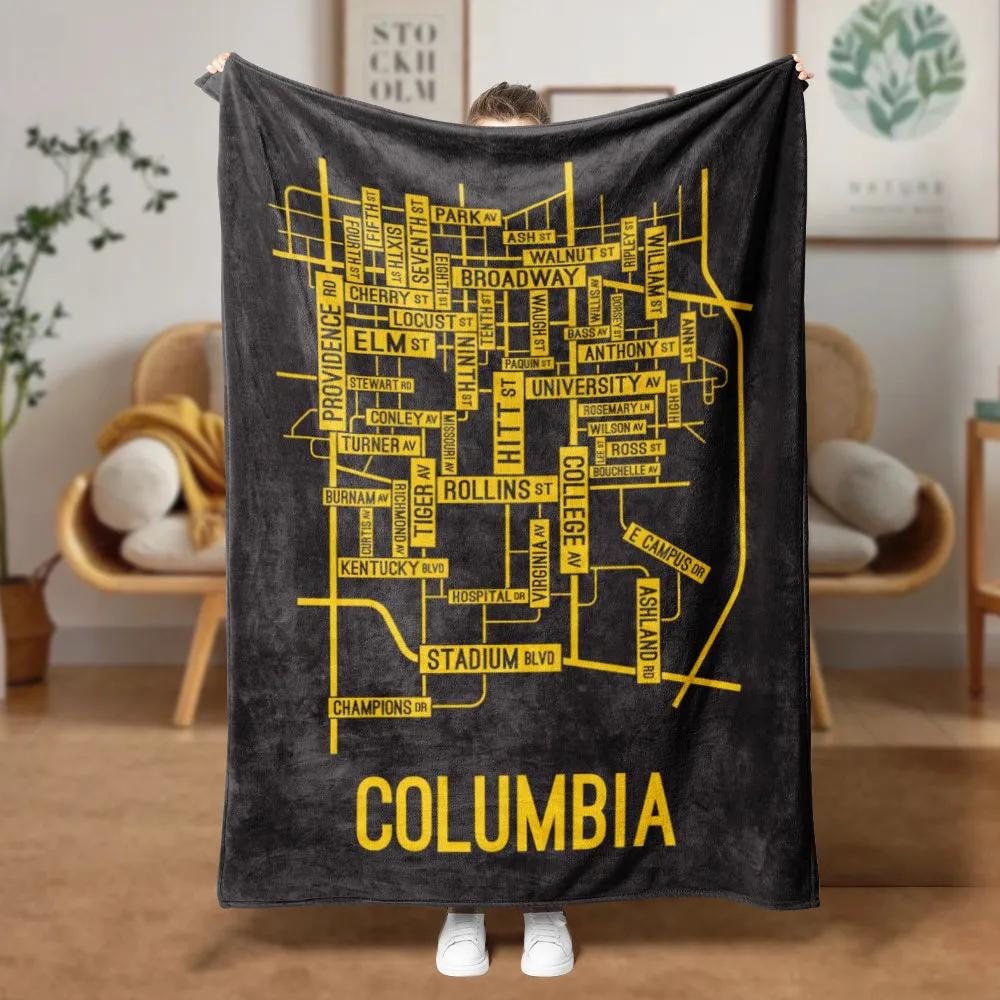 Columbia, Missouri Street Map Blanket Freshmen/Graduates Memorial Gifts