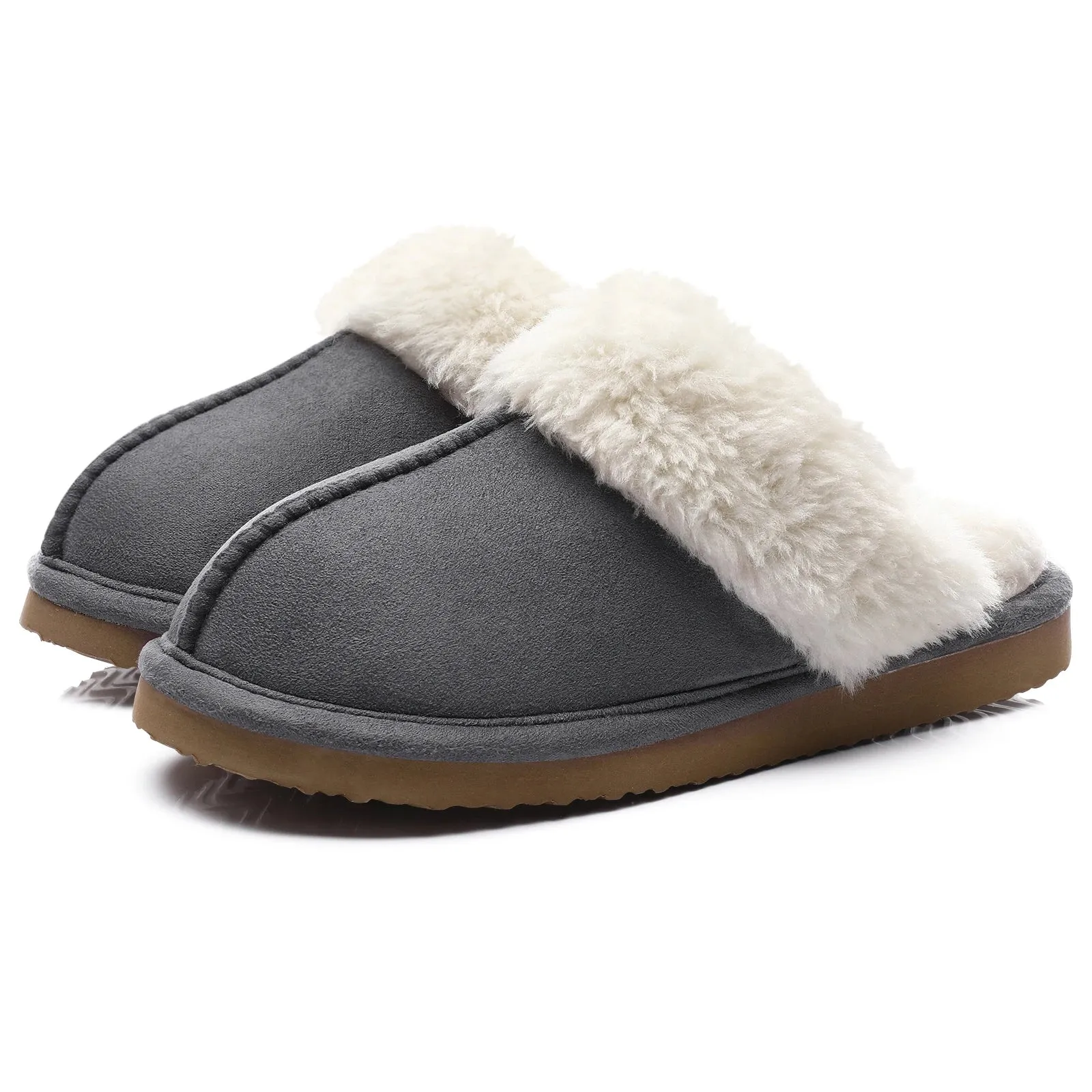 Comwarm Fluffy Fur Slippers for Women Winter Warm Home Slippers Faux Fur House Mules Shoes Indoor Bedroom Comfy Fuzzy Slides