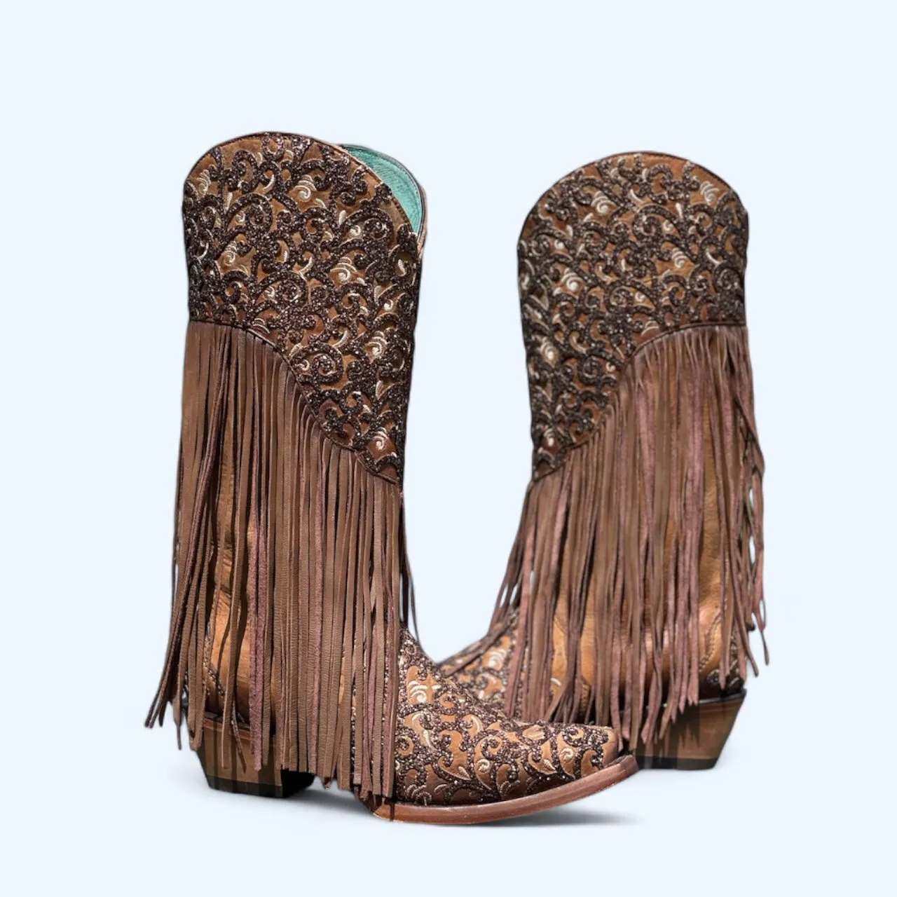 Corral WOMENS boots honey lamb overlay & embroidery & fringes