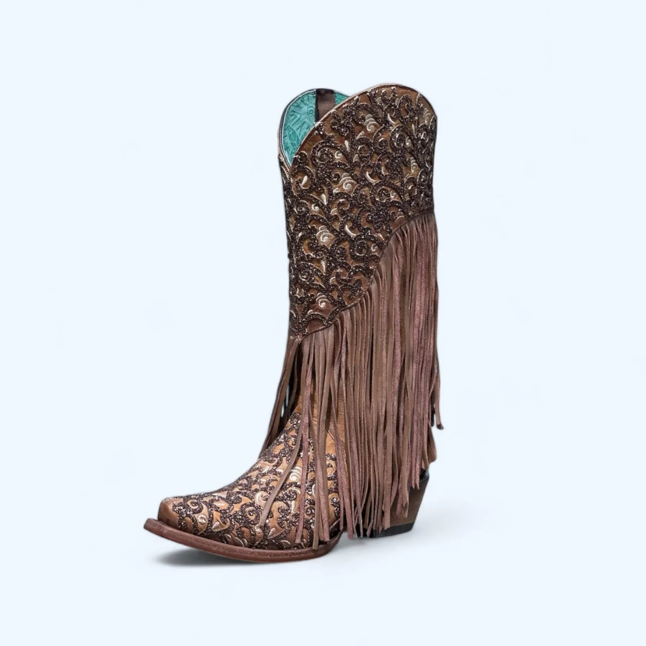 Corral WOMENS boots honey lamb overlay & embroidery & fringes