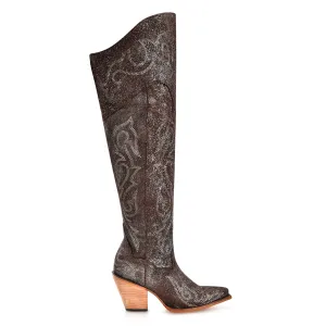 Corral Womens Tall Metallized Scrunchable Brown/Silver Cowhide 22in Cowboy Boots