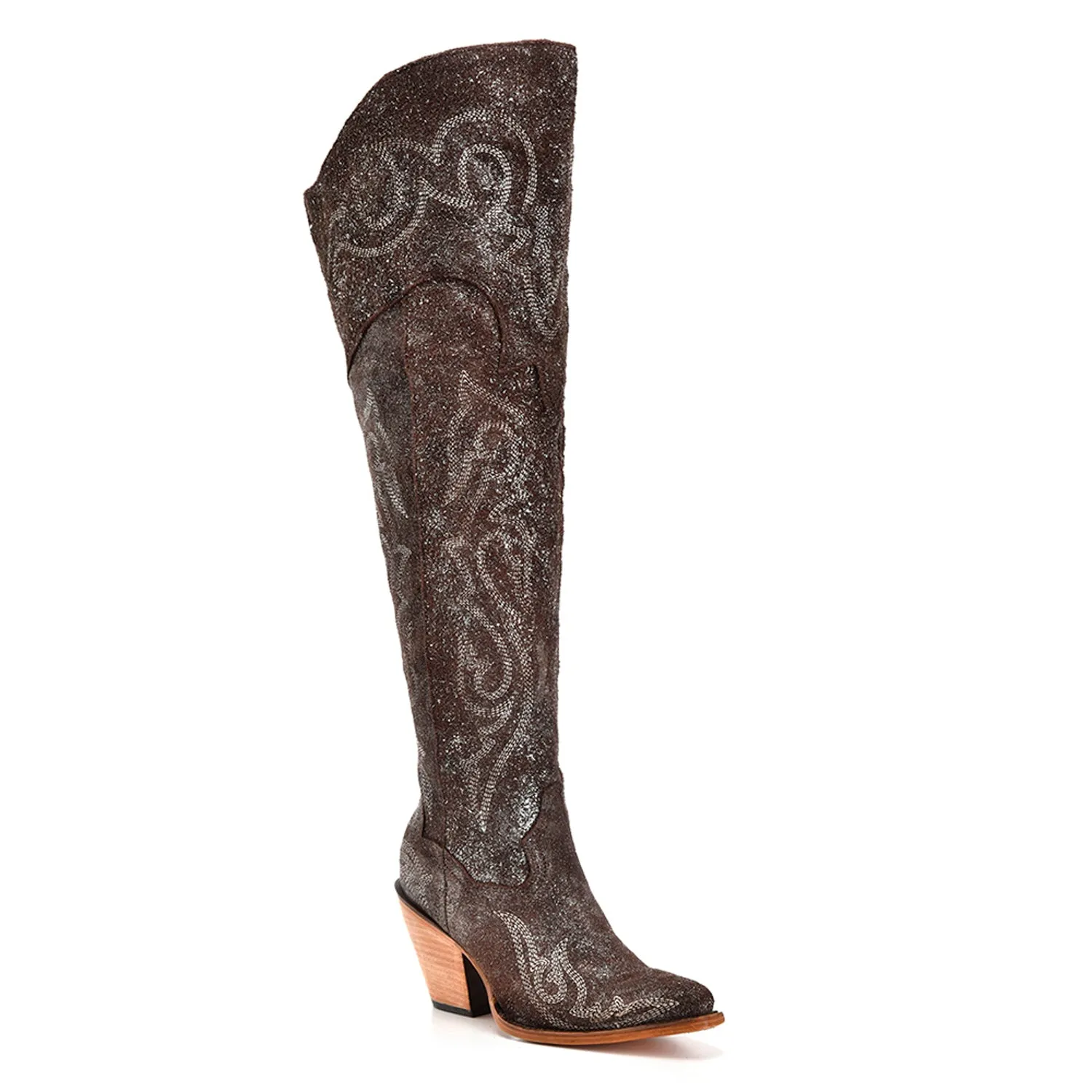 Corral Womens Tall Metallized Scrunchable Brown/Silver Cowhide 22in Cowboy Boots