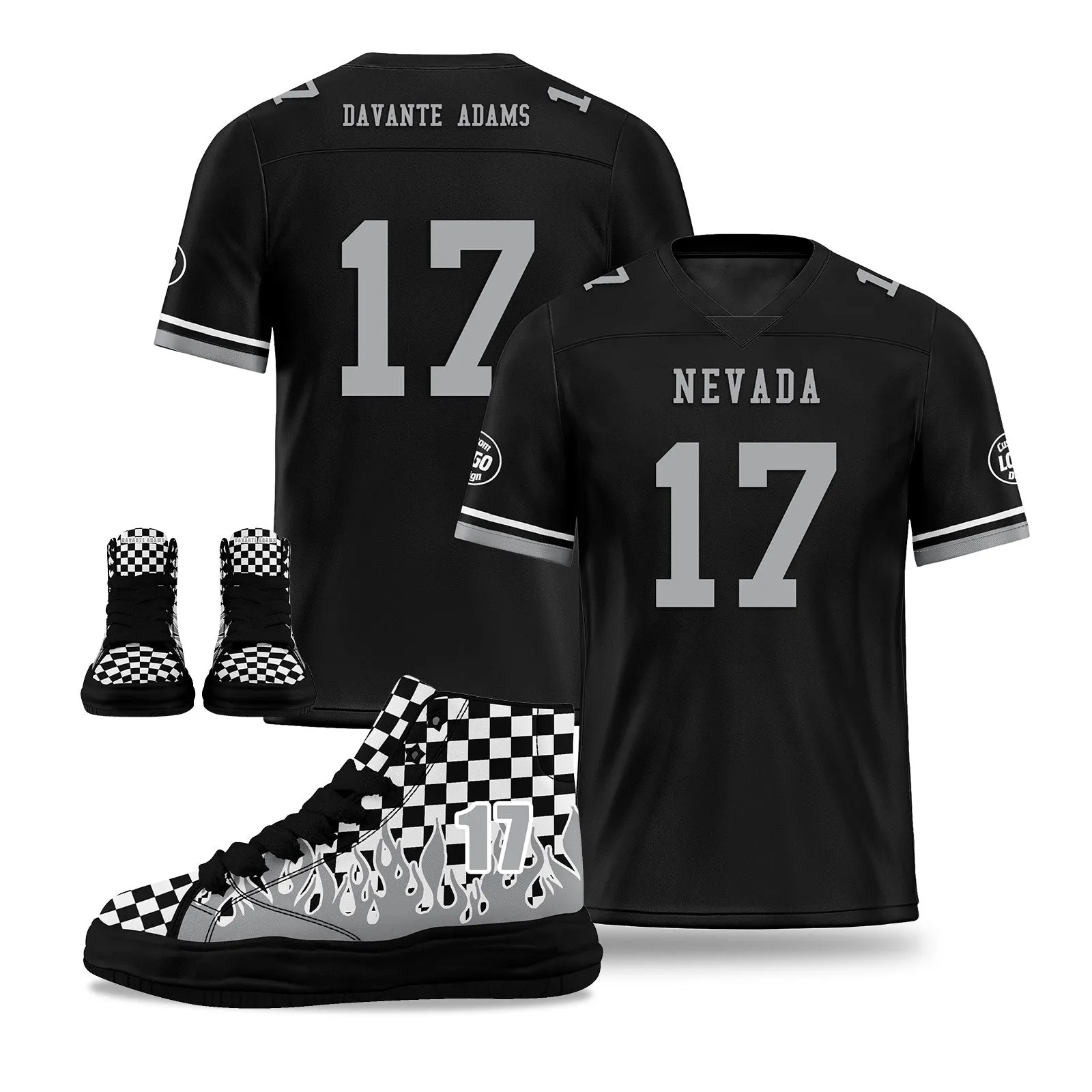 Custom Black Gray Las Vegas Football Jersey and Firesoul Sports Shoes Combo Offer Personalized Combo ZH-D020273-20