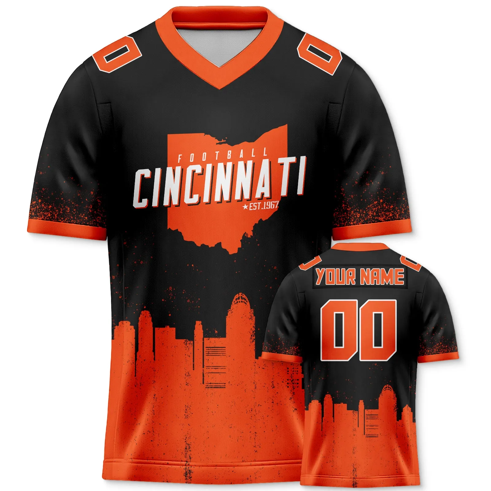 Custom Football Jersey Cincinnati Bengals City Map Graffiti Shirt Unisex Personalized Name and Number for Men Women Youth Football Fans Gift