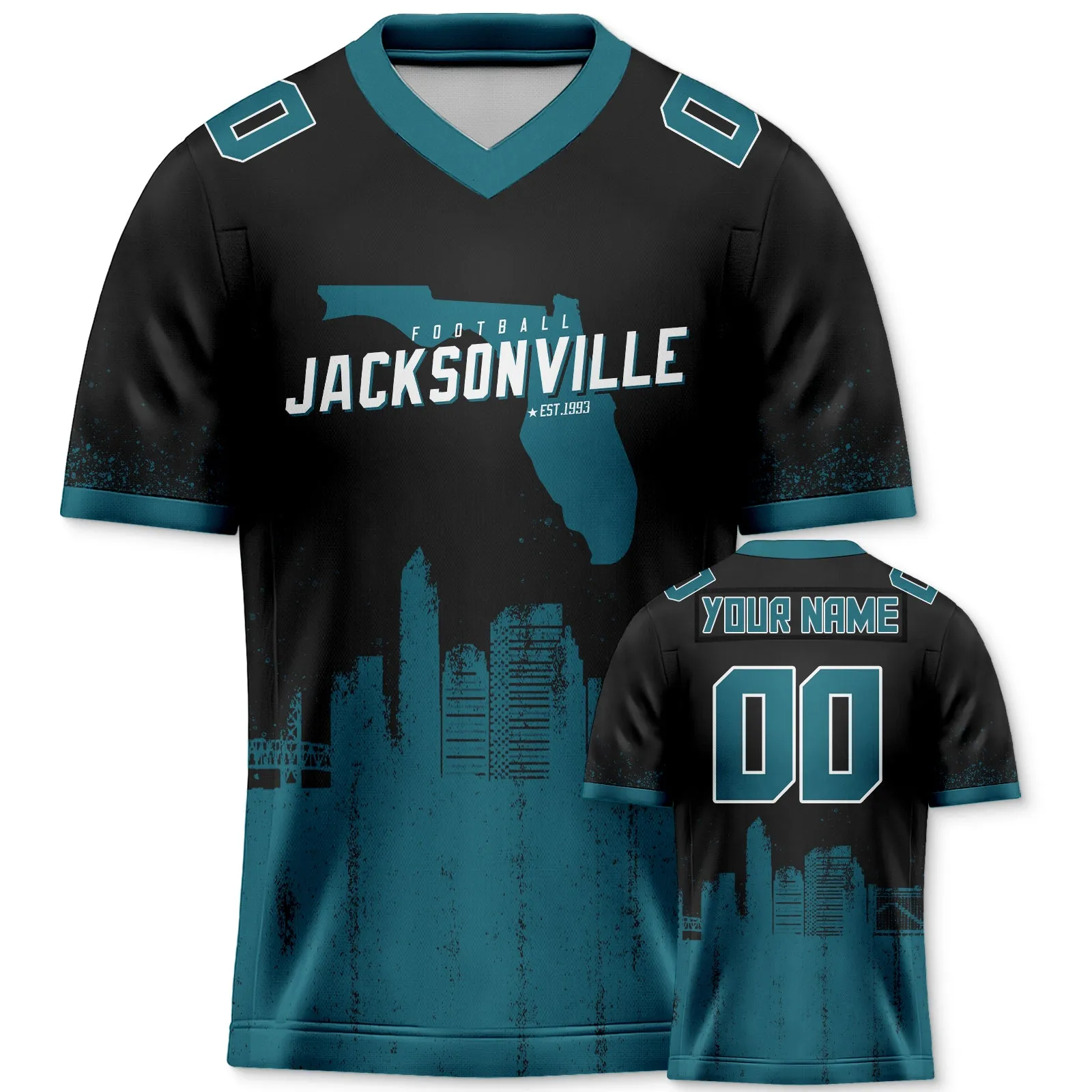 Custom Football Jersey Jacksonville Jaguars City Map Graffiti Shirt Unisex Personalized Name and Number for Men Women Youth Football Fans Gift