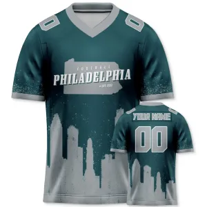 Custom Football Jersey Philadelphia Eagles City Map Graffiti Shirt Unisex Personalized Name and Number for Men Women Youth Football Fans Gift