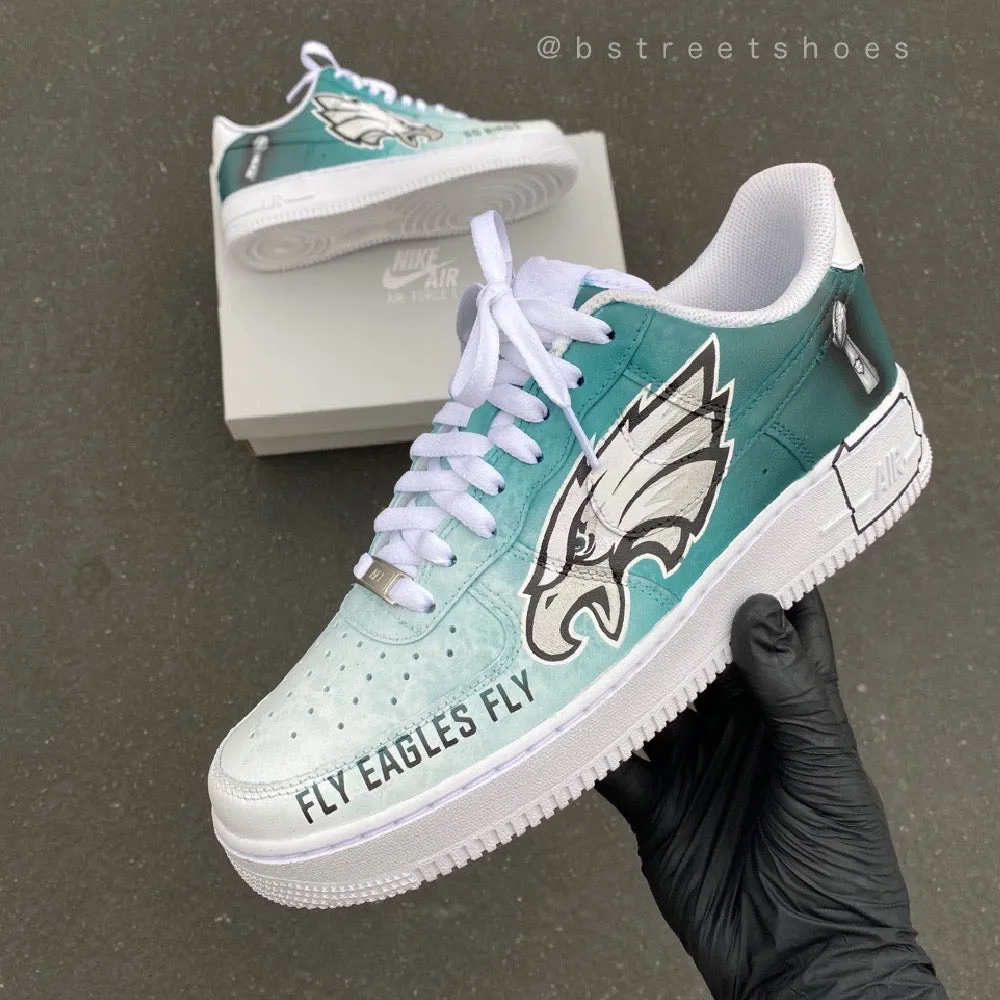 Custom Hand Painted Football Eagles Theme Nike Air Force 1