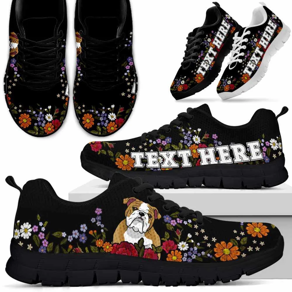 Custom Name Bulldog Sneaker, Bulldog Colorful Flower Floral Dog Lovers Sneakers Gym Running Shoes, Best Running Shoes