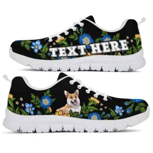 Custom Name Corgi Sneaker, Corgi Colorful Floral Flower Dog Lovers Sneakers Gym Running Shoes, Best Running Shoes