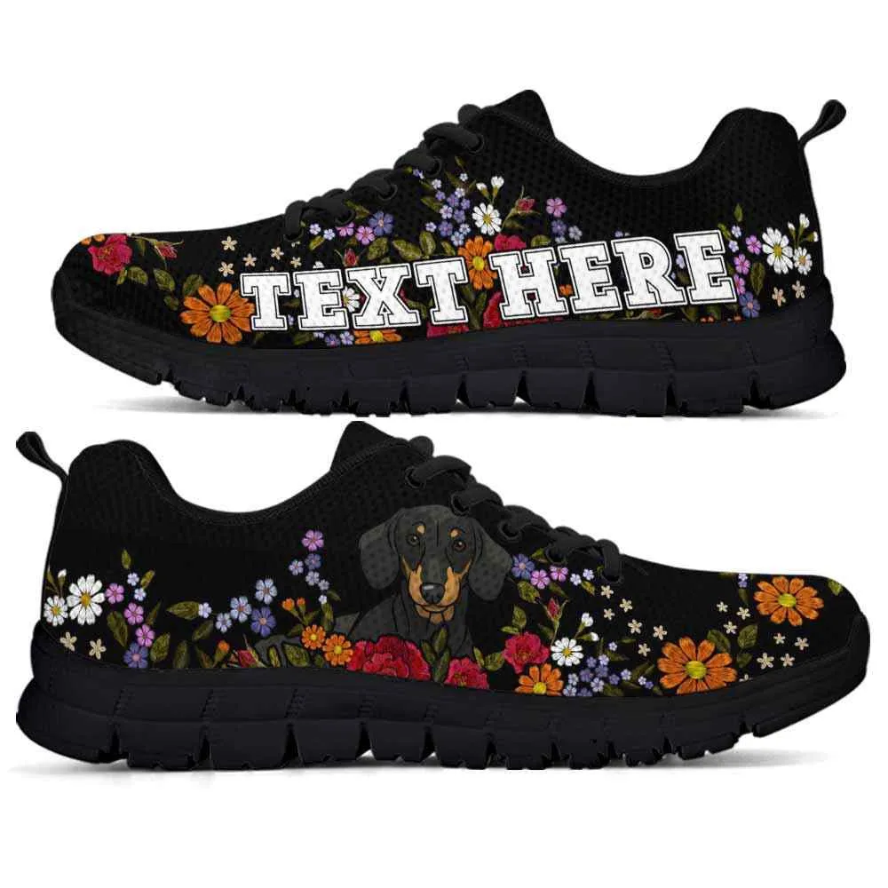 Custom Name Dachshund Sneaker, Dachshund Colorful Flower Floral Dog Lovers Sneakers Gym Running Shoes, Best Running Shoes