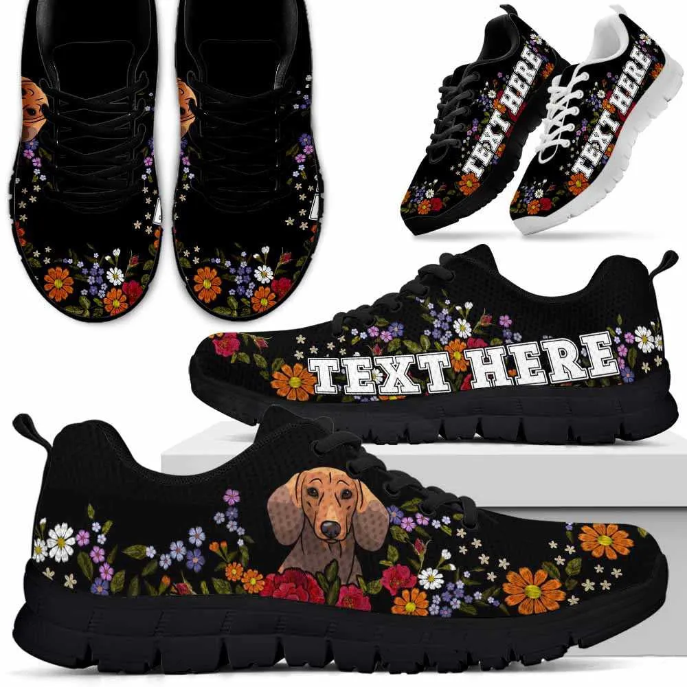 Custom Name Dachshund Sneaker, Dachshund Colorful Flower Floral Dog Lovers Sneakers Gym Running Shoes, Best Running Shoes