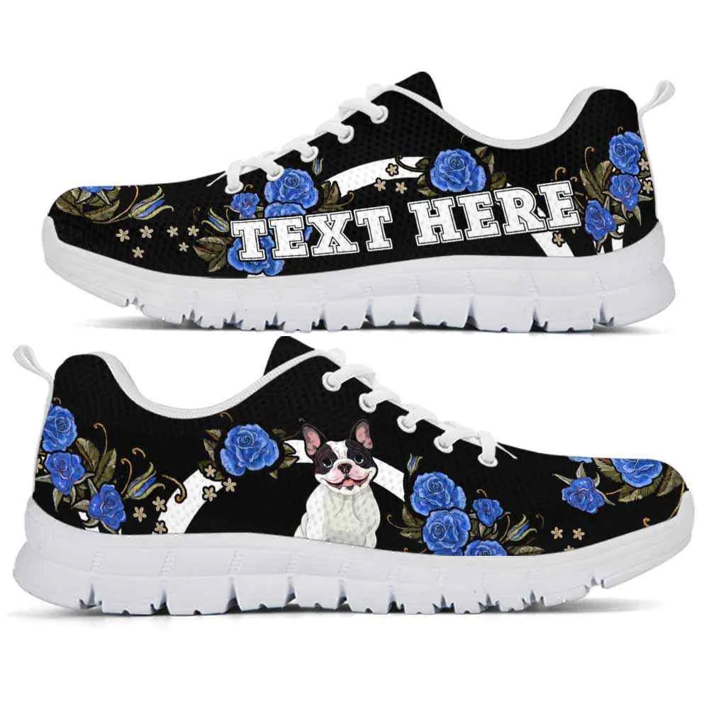 Custom Name Frenchie Sneaker, Frenchie Dog Lovers Sneakers Gym Rose Blue Flower Running Shoes, Best Running Shoes