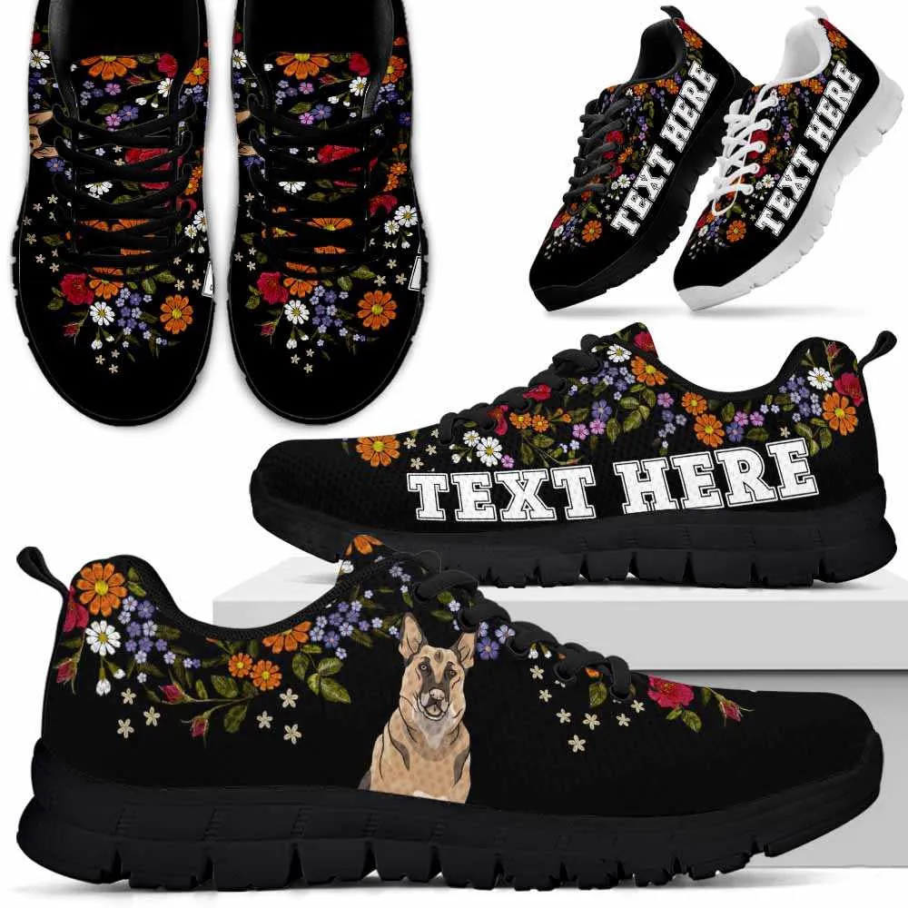 Custom Name German Shepherd Sneaker, German Shepherd Flower Floral Colorful Dog Lovers Sneakers Gym Running Shoes, Best Running Shoes