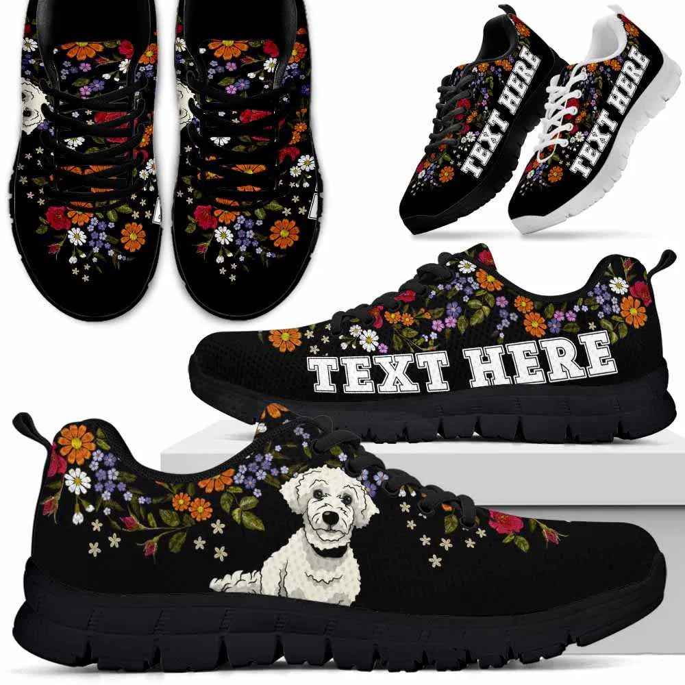 Custom Name Poodle Sneaker, Poodle Flower Floral Colorful Dog Lovers Sneakers Gym Running Shoes, Best Running Shoes