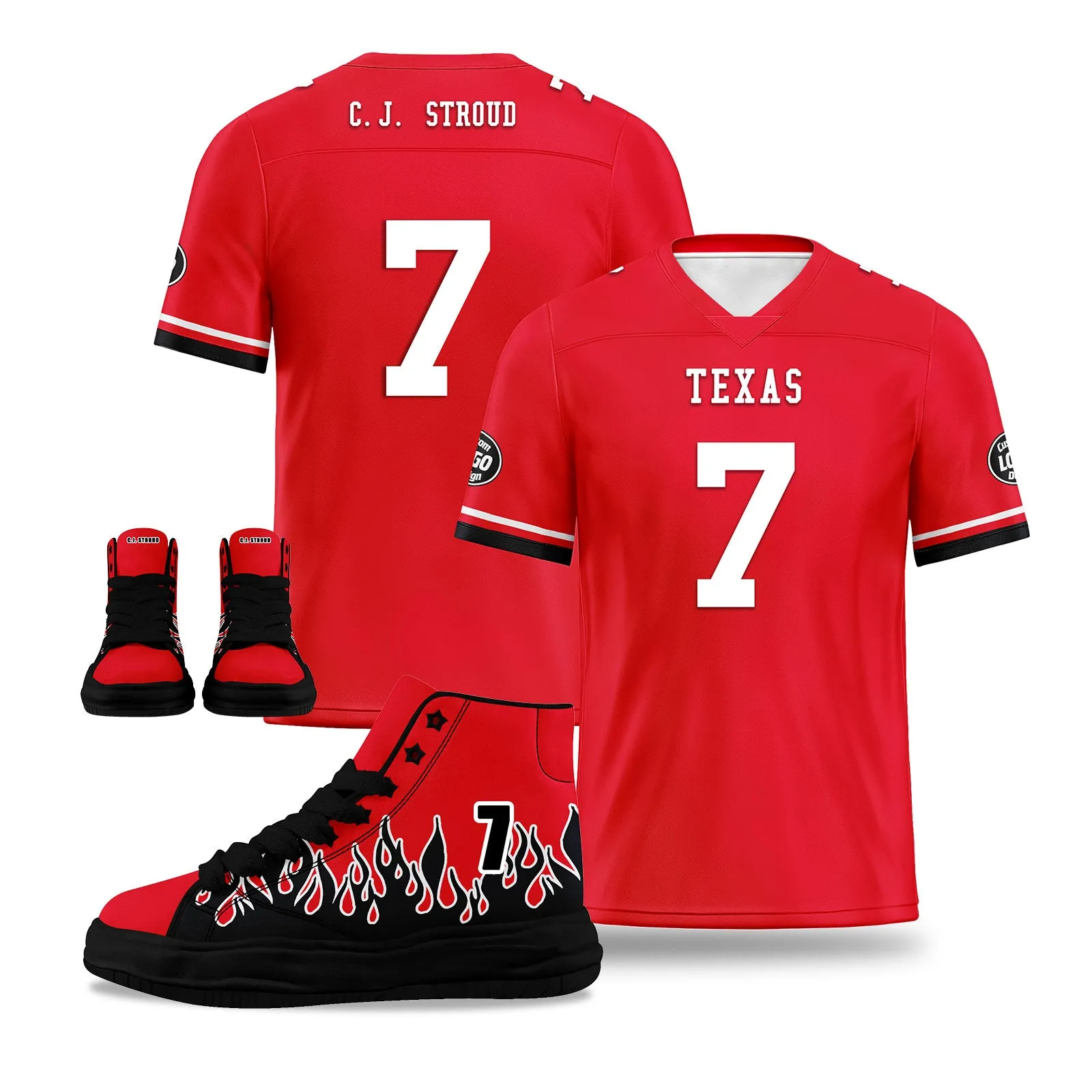 Custom Red Black Houston Football Jersey and Firesoul Sports Shoes Combo Offer Personalized Combo ZH-D020273-12