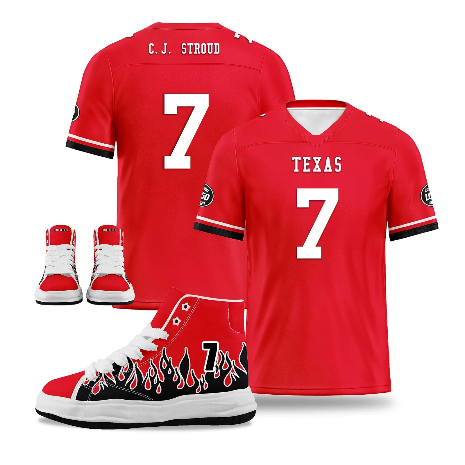 Custom Red Black Houston Football Jersey and Firesoul Sports Shoes Combo Offer Personalized Combo ZH-D020273-12