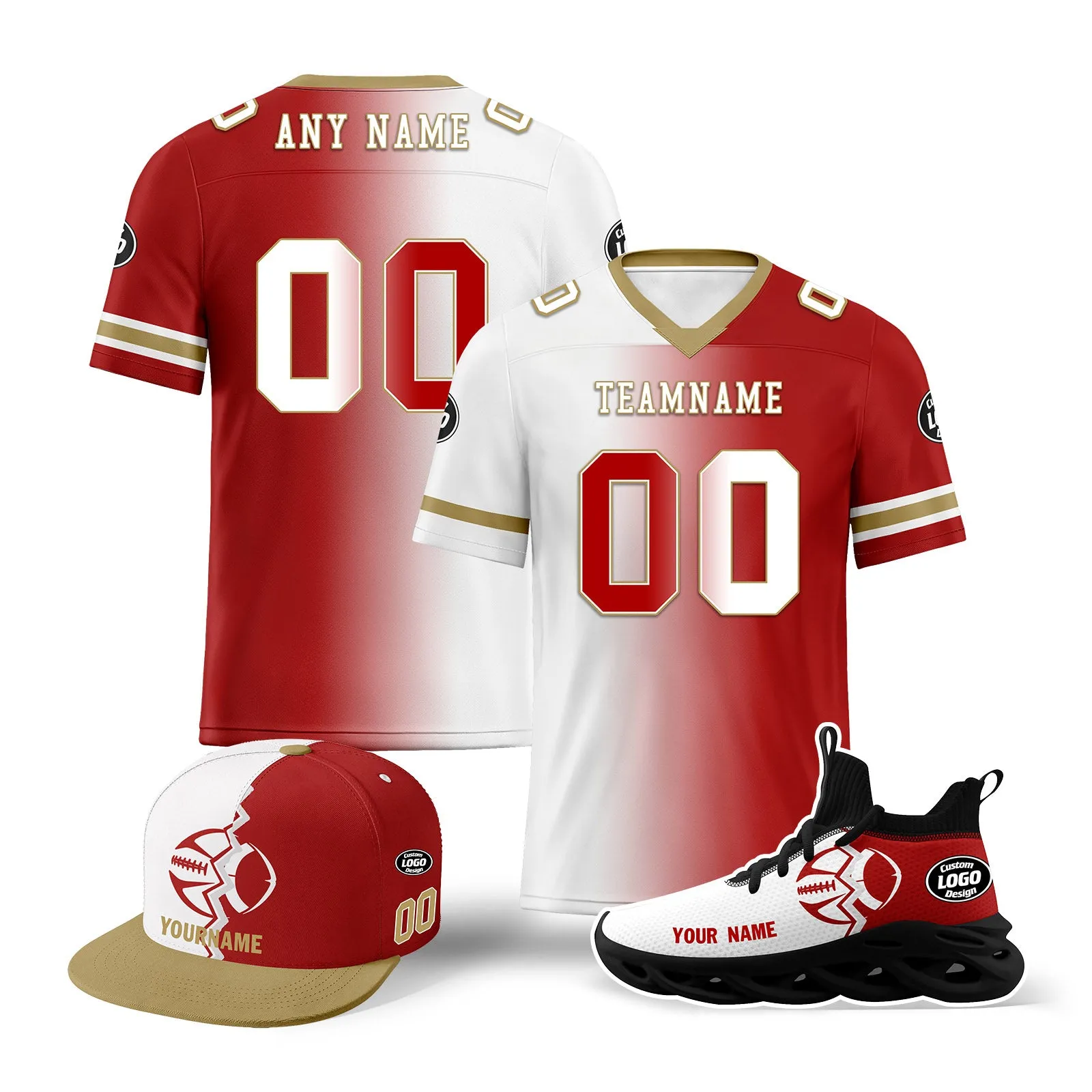 Custom White Red California Football Jersey MaxSoul Shoes and Hat Combo Offer Personalized Combo ZH-D028018-13