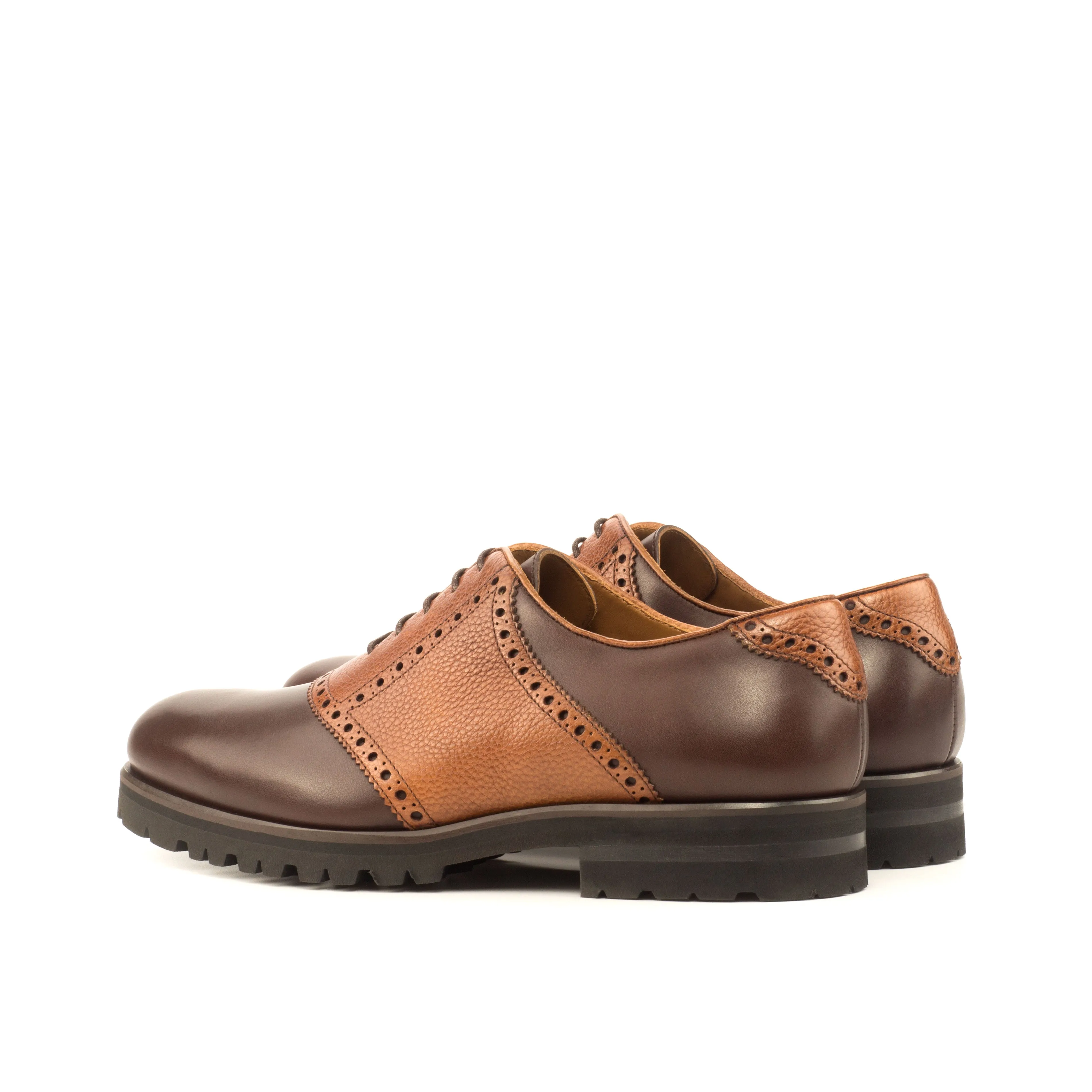 DapperFam Fabrizio in Dark Brown / Med Brown Men's Italian Full Grain Leather Saddle