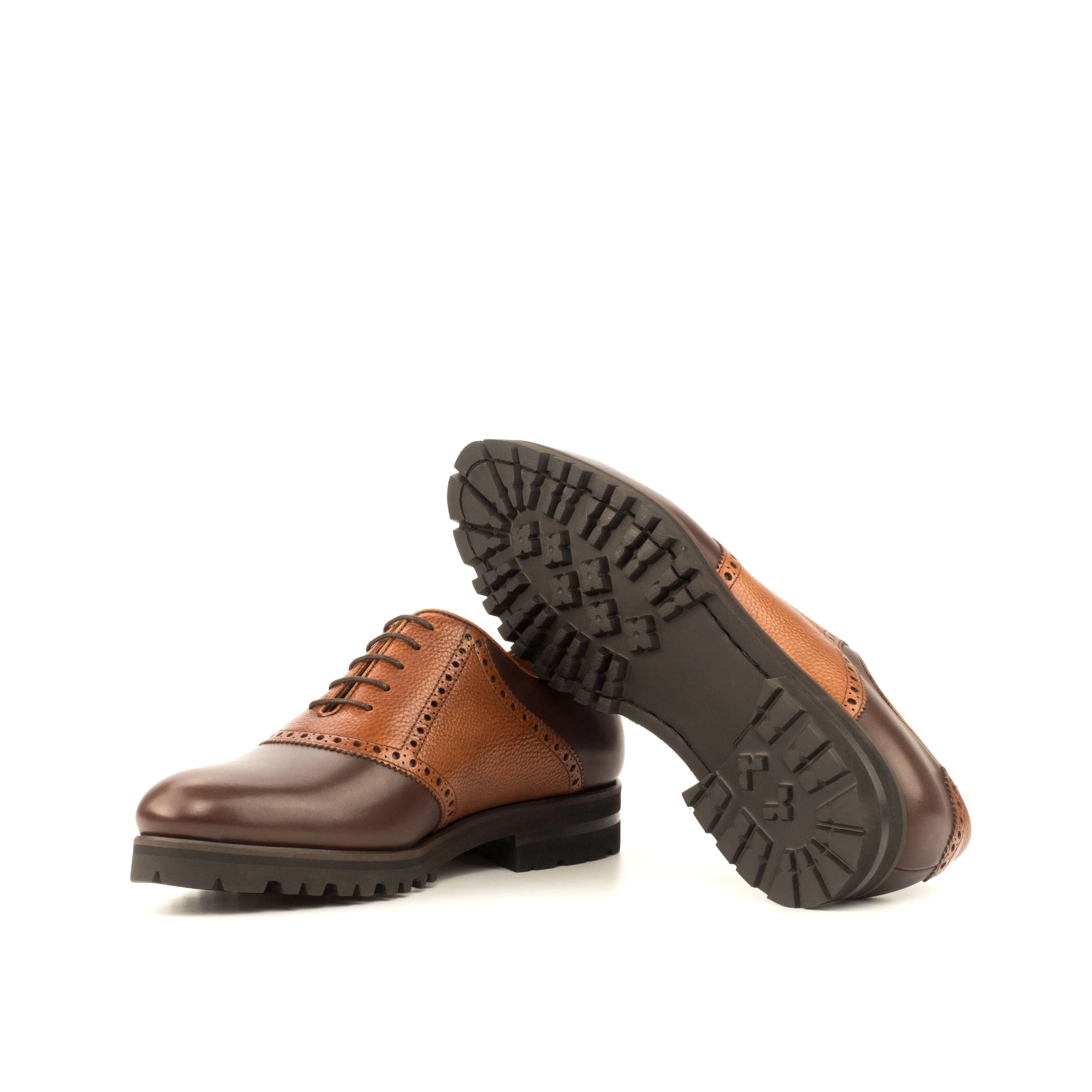 DapperFam Fabrizio in Dark Brown / Med Brown Men's Italian Full Grain Leather Saddle