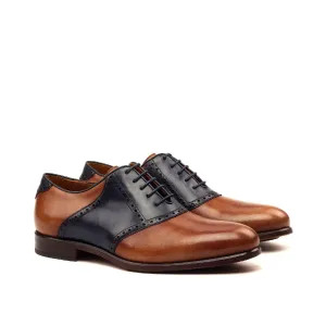 DapperFam Fabrizio in Med Brown / Navy Men's Italian Leather Saddle