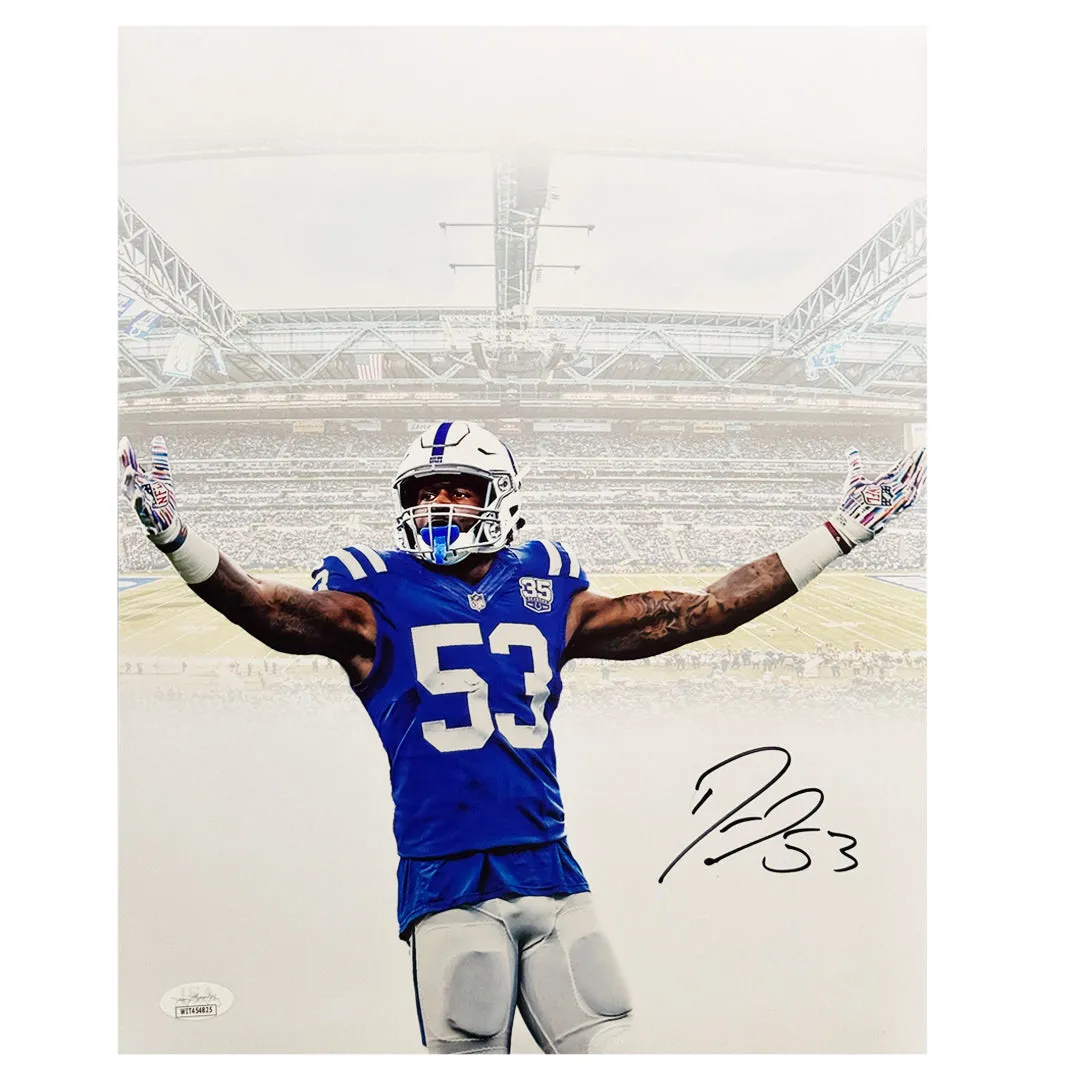 Darius Shaq Leonard Signed Indianapolis Pose 1 Football 11x14 Photo (JSA)