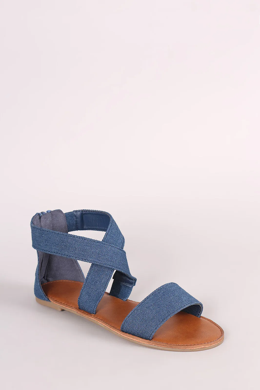 Denim Cross-Strap Open Toe Flat Sandal