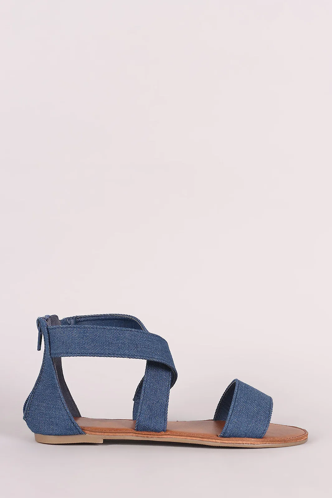 Denim Cross-Strap Open Toe Flat Sandal