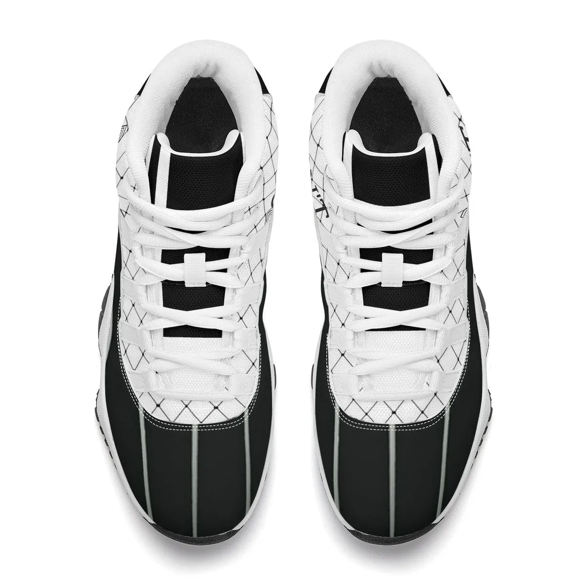 DON'T DX4 White Logo, Black ,White Stripes & Black  High Top Air Retro Sneakers - White