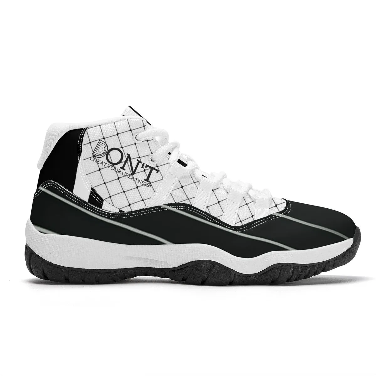 DON'T DX4 White Logo, Black ,White Stripes & Black  High Top Air Retro Sneakers - White