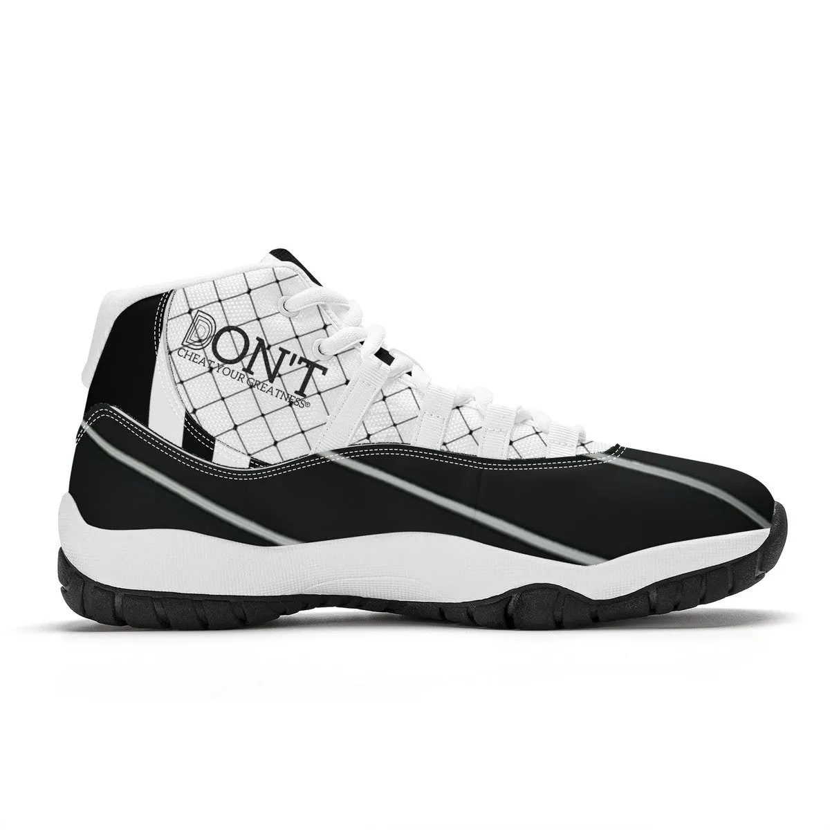 DON'T DX4 White Logo, Black ,White Stripes & Black  High Top Air Retro Sneakers - White