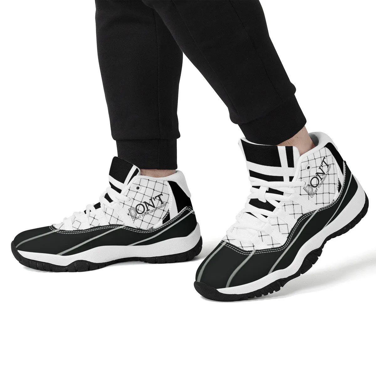 DON'T DX4 White Logo, Black ,White Stripes & Black  High Top Air Retro Sneakers - White