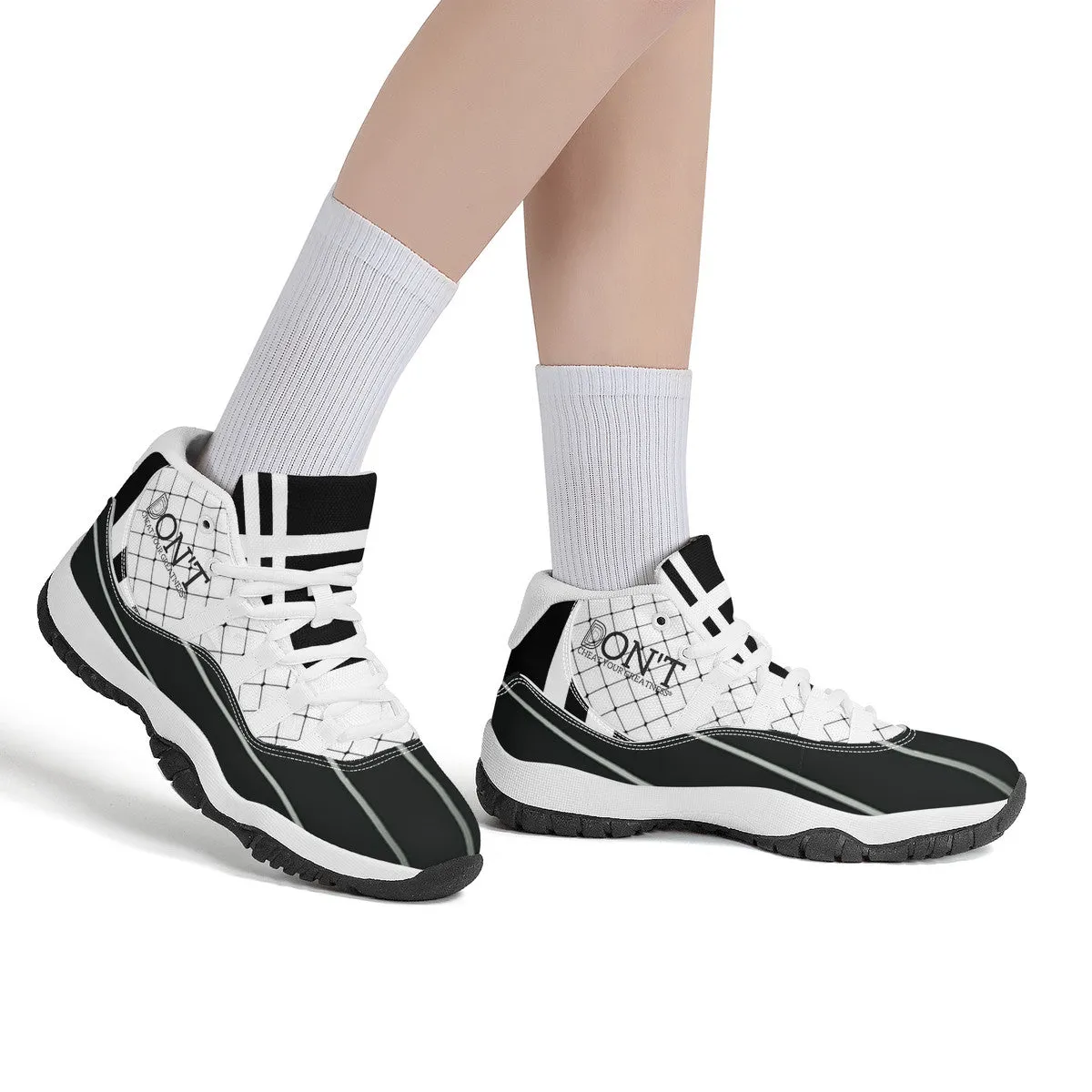 DON'T DX4 White Logo, Black ,White Stripes & Black  High Top Air Retro Sneakers - White