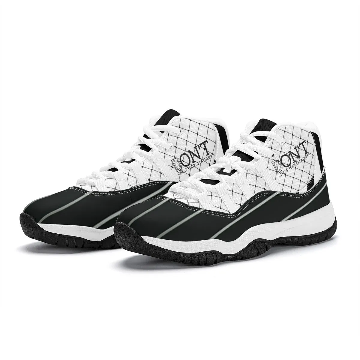 DON'T DX4 White Logo, Black ,White Stripes & Black  High Top Air Retro Sneakers - White