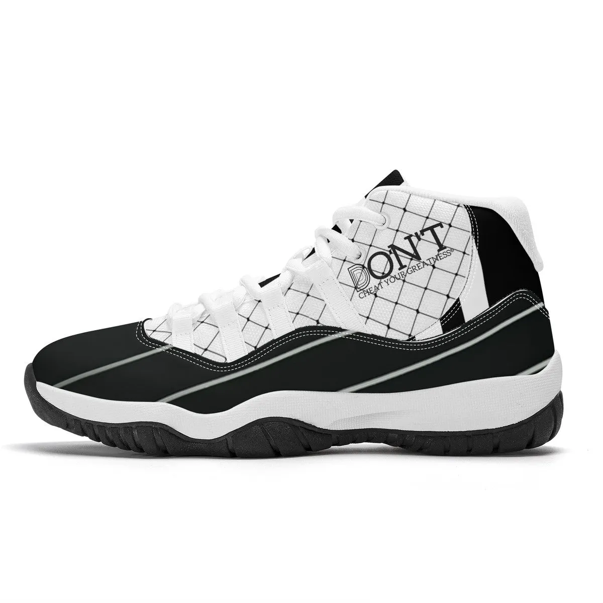 DON'T DX4 White Logo, Black ,White Stripes & Black  High Top Air Retro Sneakers - White