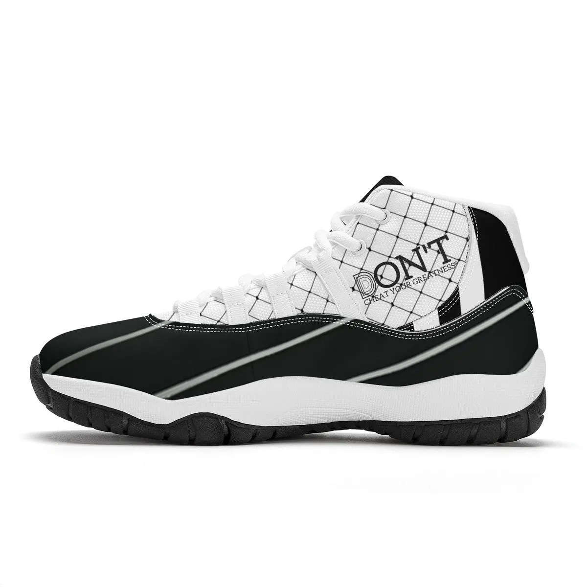 DON'T DX4 White Logo, Black ,White Stripes & Black  High Top Air Retro Sneakers - White