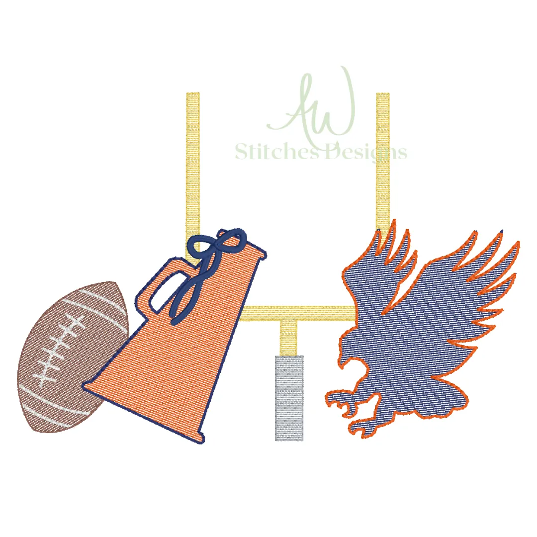 Eagle Football with bow Game Day Football sketch stitch machine embroidery design file