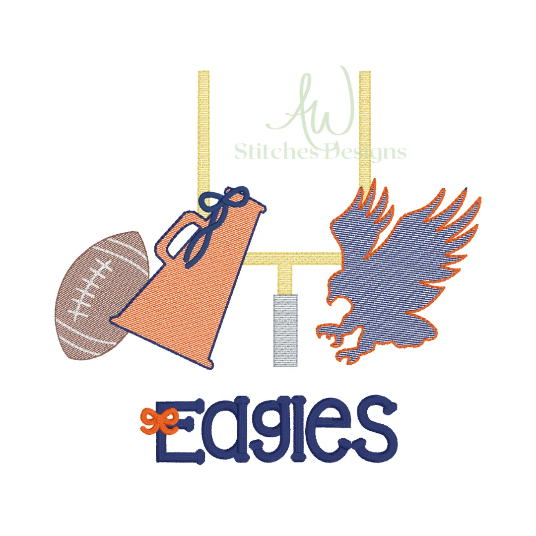 Eagle Football with bow Game Day Football sketch stitch machine embroidery design file